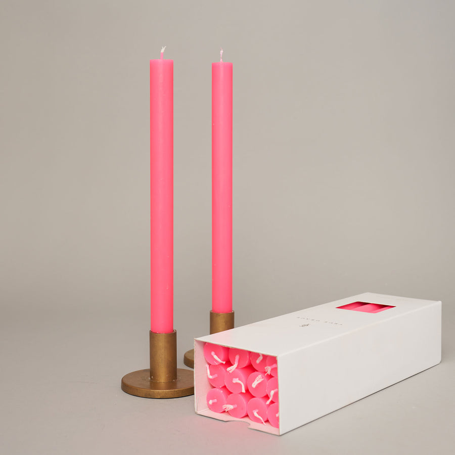 Fluoro Pink Box of 12 Dining Candles | True Grace